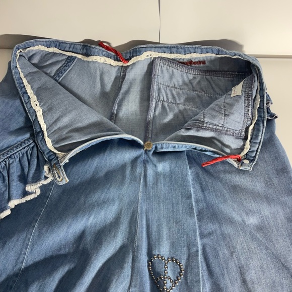 Anthropologie Odd Molly Crisscross Ruffle Jean Mini Skirt Back Zip Size 2; CUTE! - Picture 15 of 16